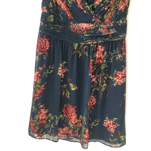 esprit navy floral dress surplice neckline pleats - Picture 3 of 12